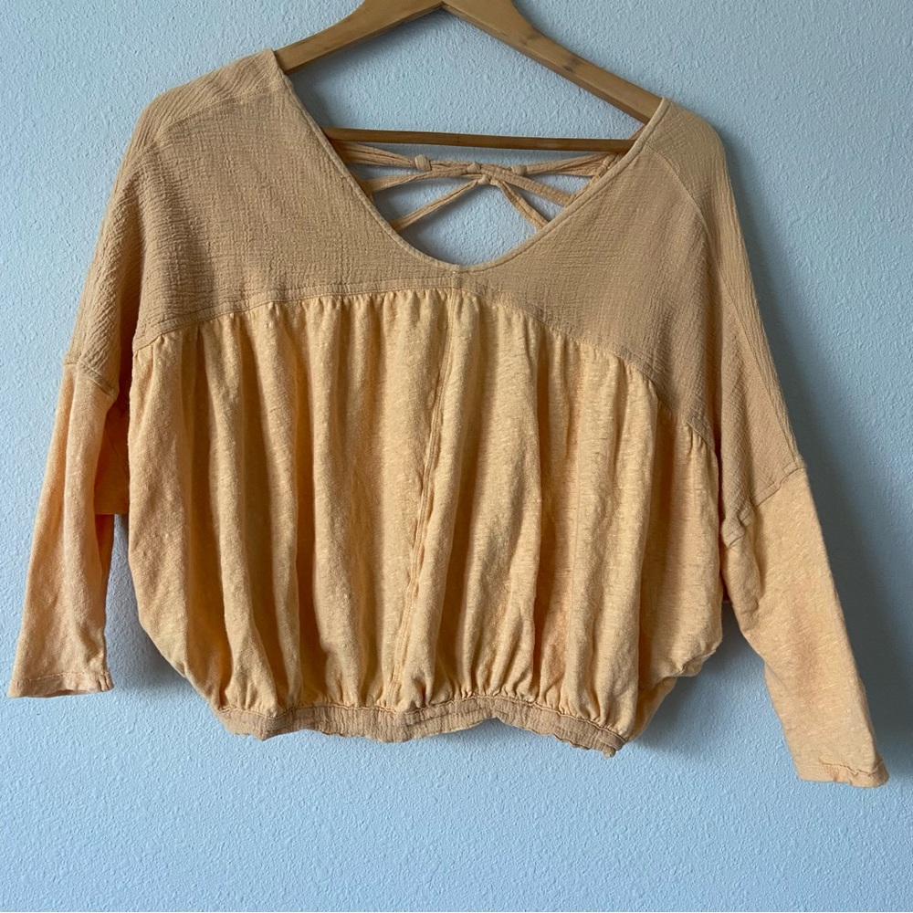 Free People Orange Cropped Drapey Linen Blend Top Size XS